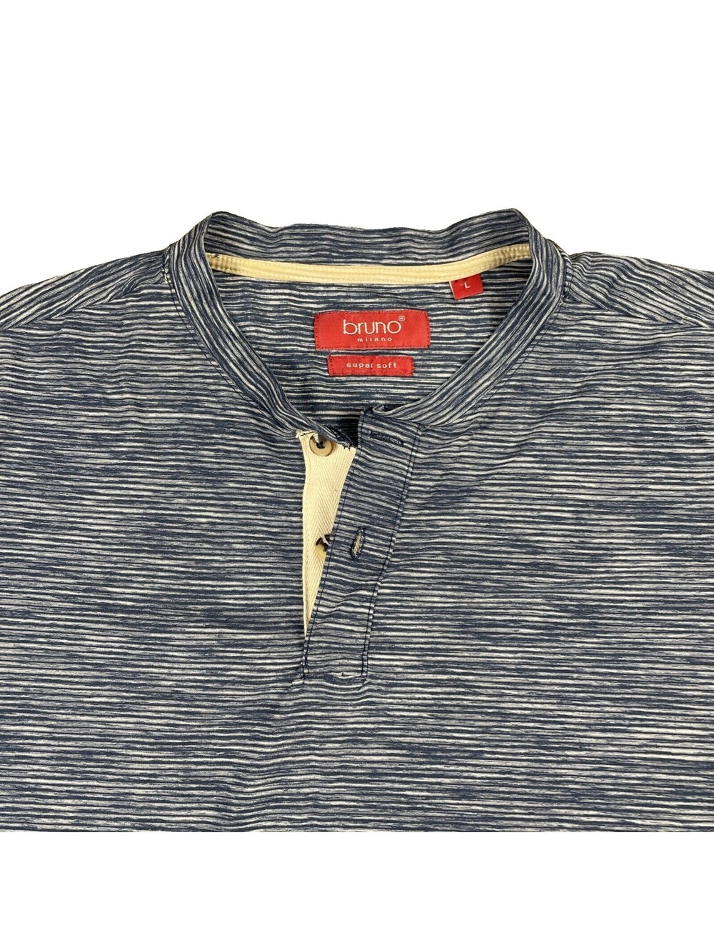 Bruno Milano Henley Polo Shirt Super Soft Lightweight Heather Blue Men’s Large